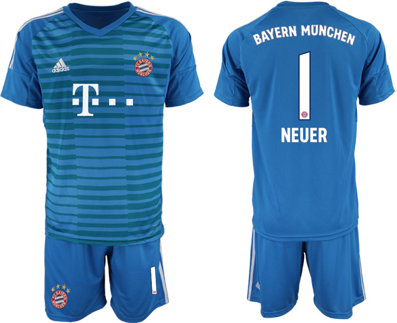 2019 20 Bayern Munchen 1 NEUER Light Blue Goalkeepe Soccer Jersey