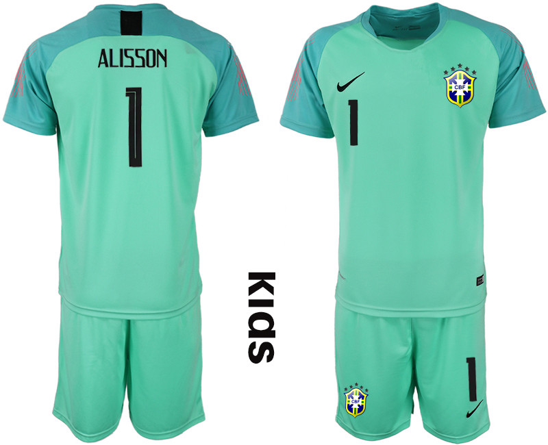 2019 20 Brazil 1 ALISSON Blue Youth Goalkeeper Soccer Jersey