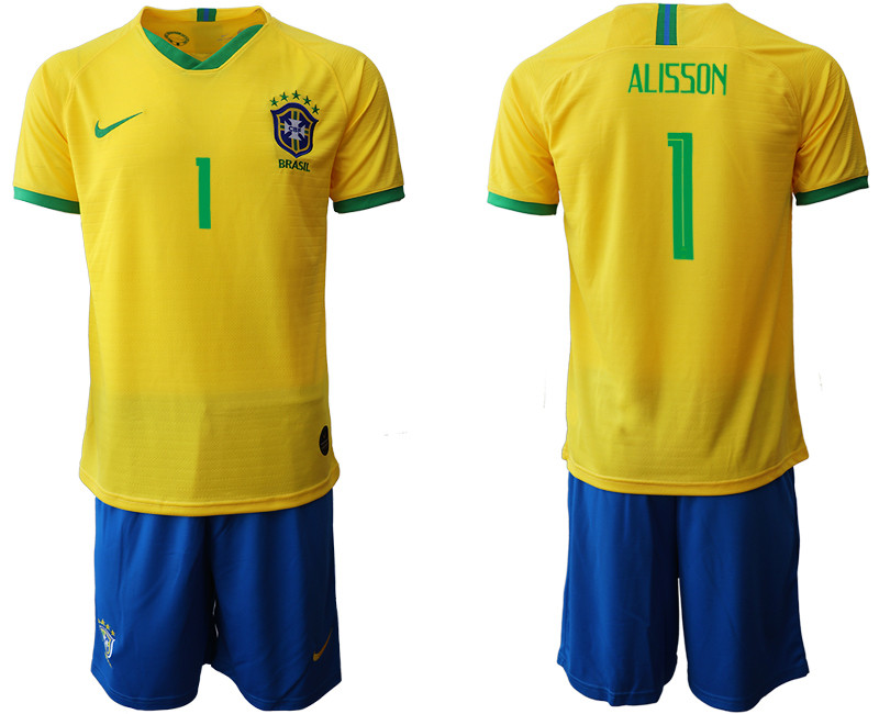 2019 20 Brazil 1 ALISSON Home Soccer Jersey