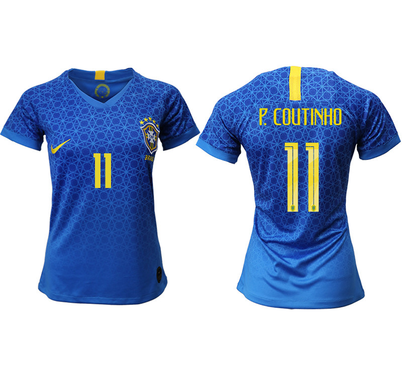 2019 20 Brazil 11 P. COUTINHO Away Women Soccer Jersey
