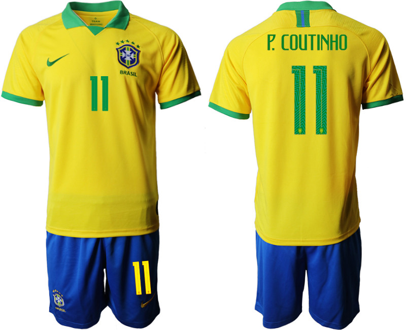 2019 20 Brazil 11 P. COUTINHO Home Soccer Jersey