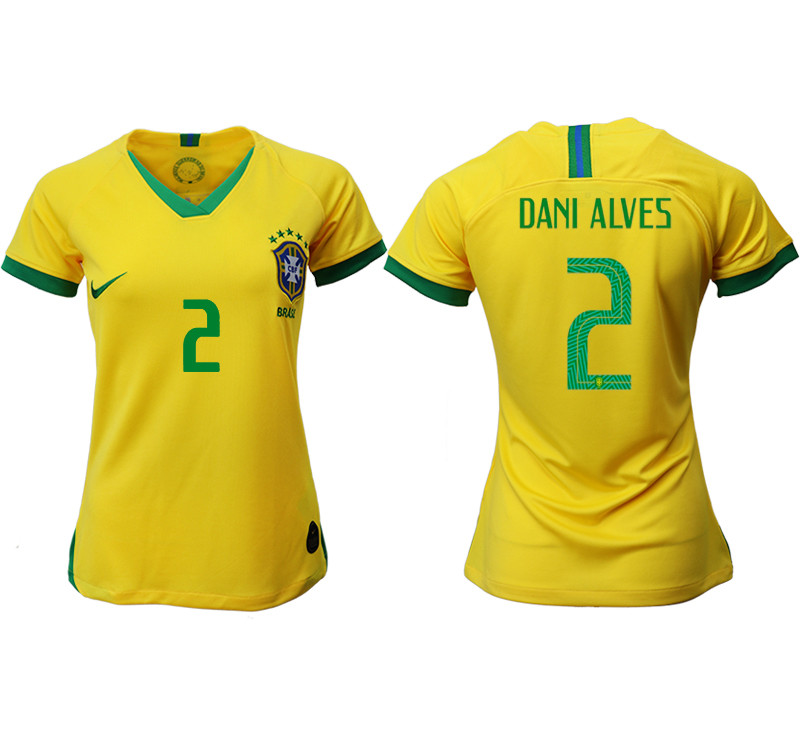 2019 20 Brazil 2 DANI ALVES Home Women Soccer Jersey