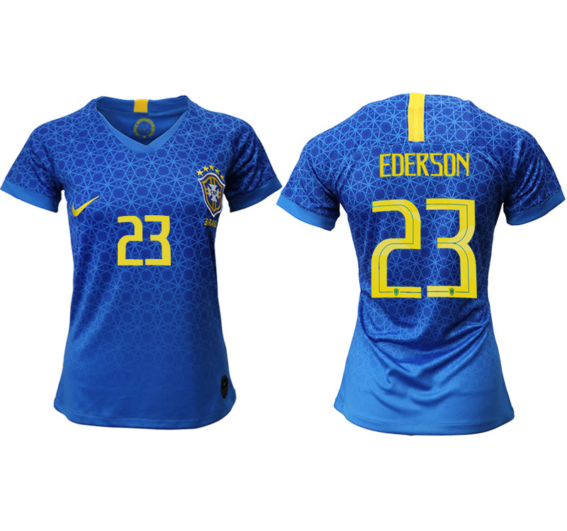 2019 20 Brazil 23 EDERSON Away Women Soccer Jersey