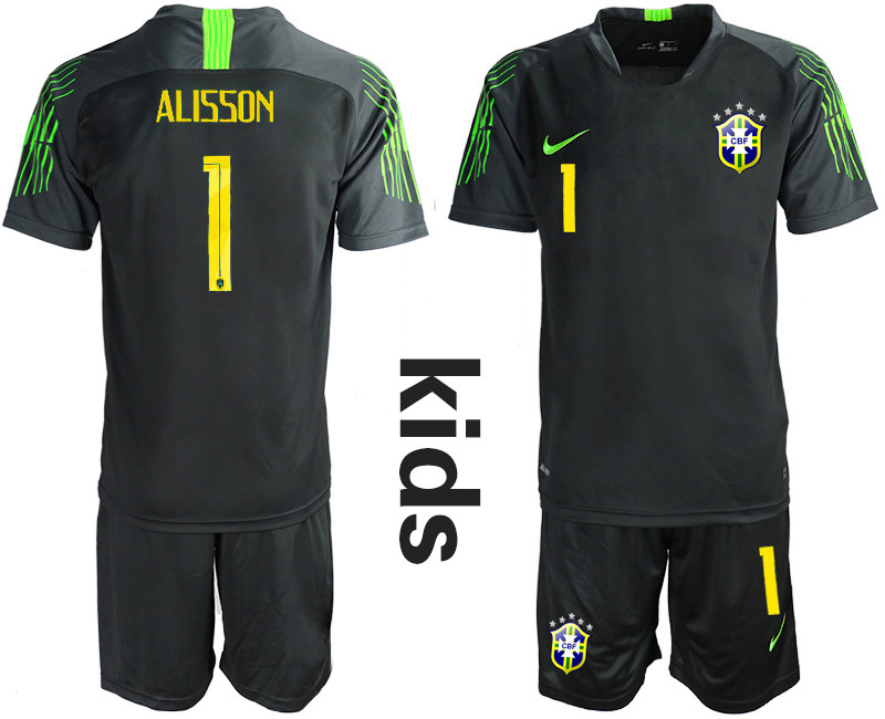 2019 20 Brazil Black 1 ALISSON Youth Goalkeeper Soccer Jersey