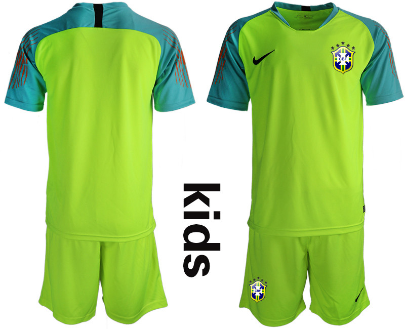 2019 20 Brazil Fluorescent Green Youth Goalkeeper Soccer Jersey