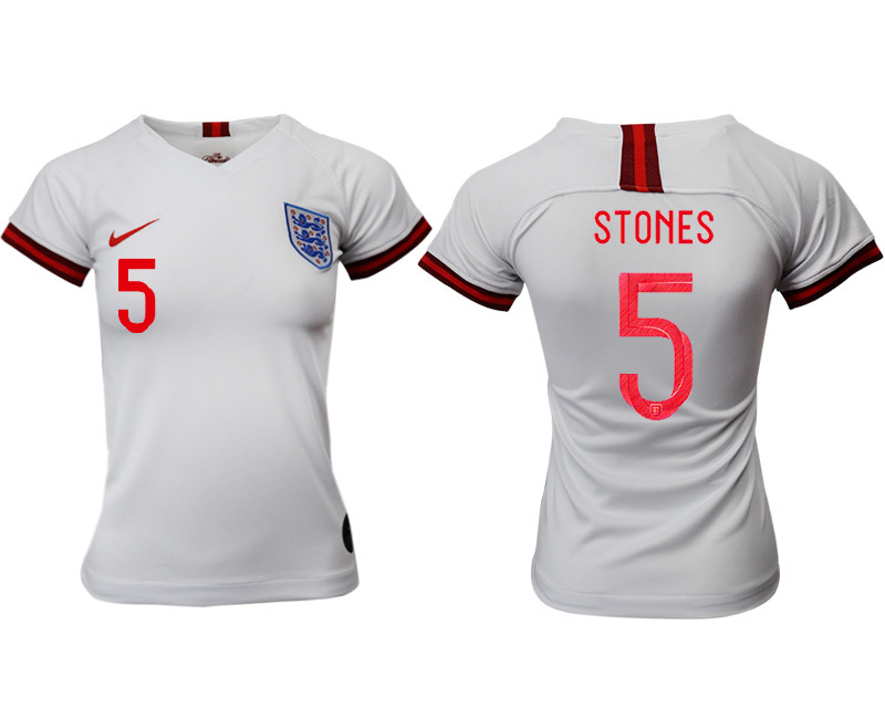 2019 20 England 5 STONES Home Women Soccer Jersey