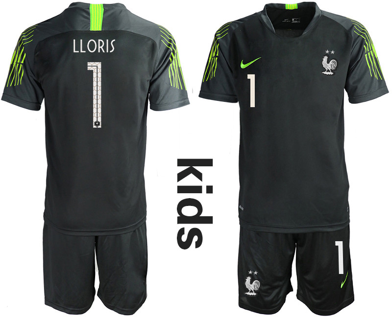 2019 20 France 1 LLORIS Black Youth Goalkeeper Soccer Jersey