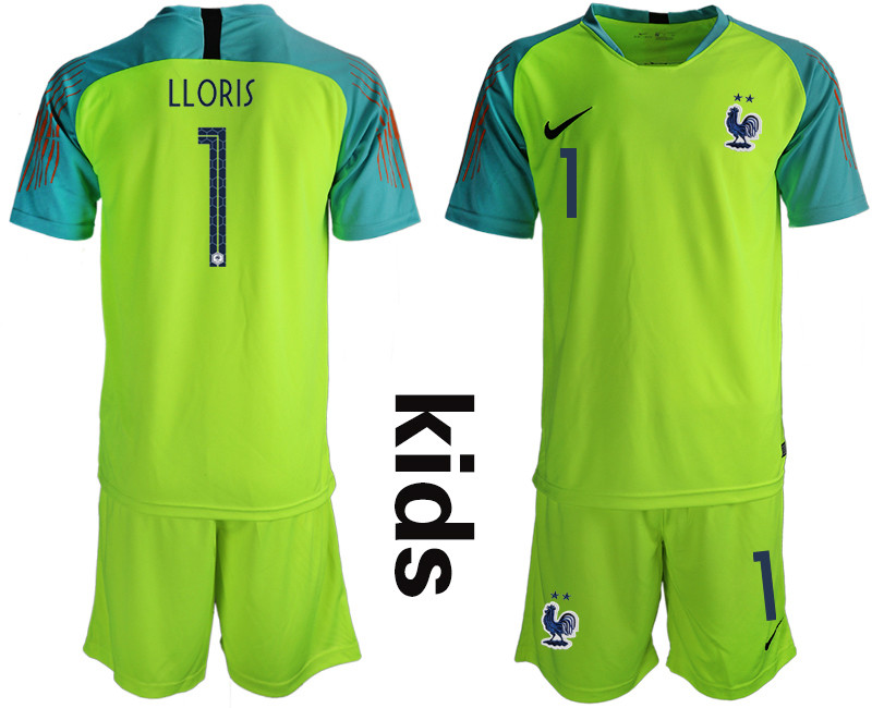 2019 20 France 1 LLORIS Fluorescent Green Youth Goalkeeper Soccer Jersey