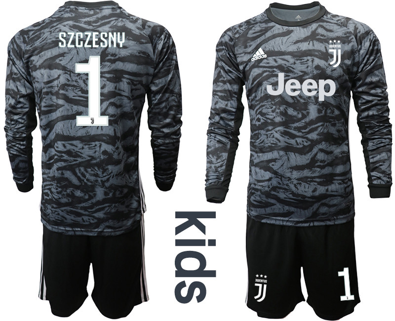 2019 20 Juventus 1 SZCZESNY Black Long Sleeve Youth Goalkeeper Soccer Jersey
