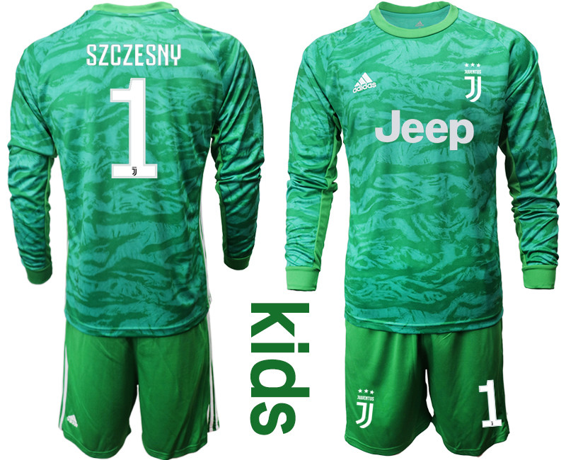 2019 20 Juventus 1 SZCZESNY Green Long Sleeve Youth Goalkeeper Soccer Jersey