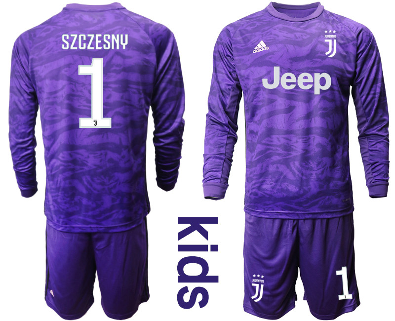 2019 20 Juventus 1 SZCZESNY Purple Long Sleeve Youth Goalkeeper Soccer Jersey