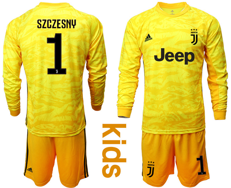 2019 20 Juventus 1 SZCZESNY Yellow Long Sleeve Youth Goalkeeper Soccer Jersey