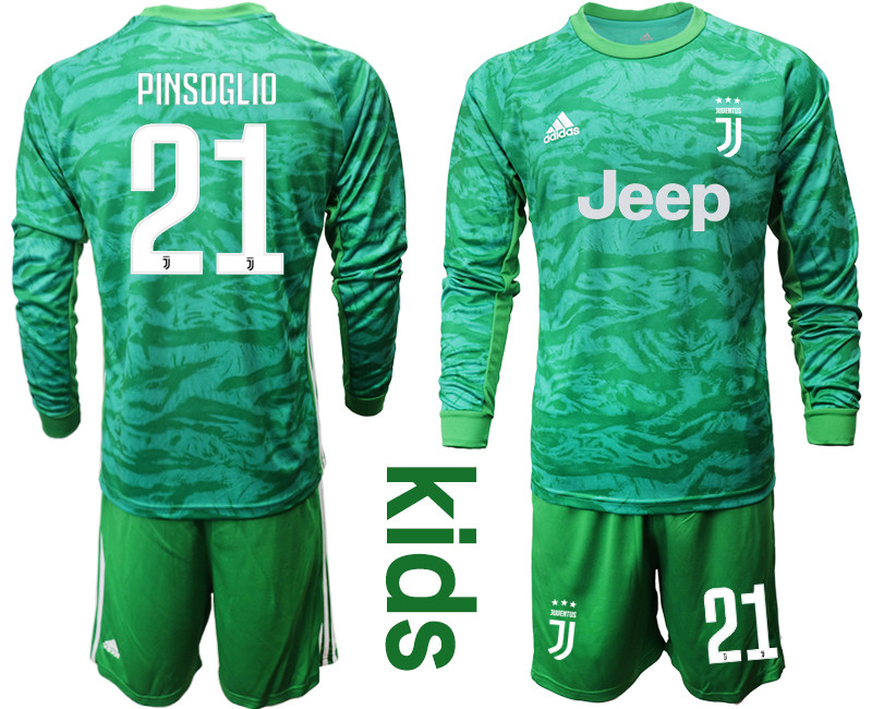 2019 20 Juventus 21 PINSOGLIO Green Long Sleeve Youth Goalkeeper Soccer Jersey