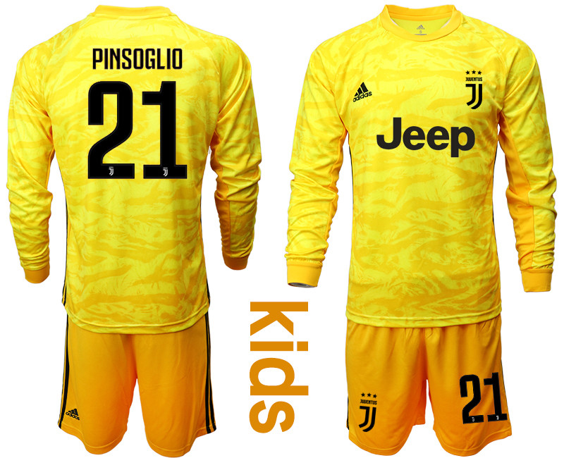 2019 20 Juventus 21 PINSOGLIO Yellow Long Sleeve Youth Goalkeeper Soccer Jersey