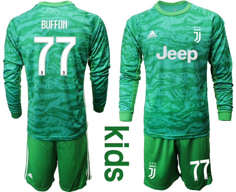2019 20 Juventus 77 BUFFON Green Long Sleeve Youth Goalkeeper Soccer Jersey