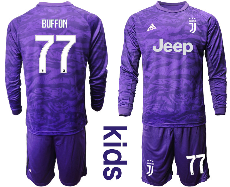 2019 20 Juventus 77 BUFFON Purple Long Sleeve Youth Goalkeeper Soccer Jersey