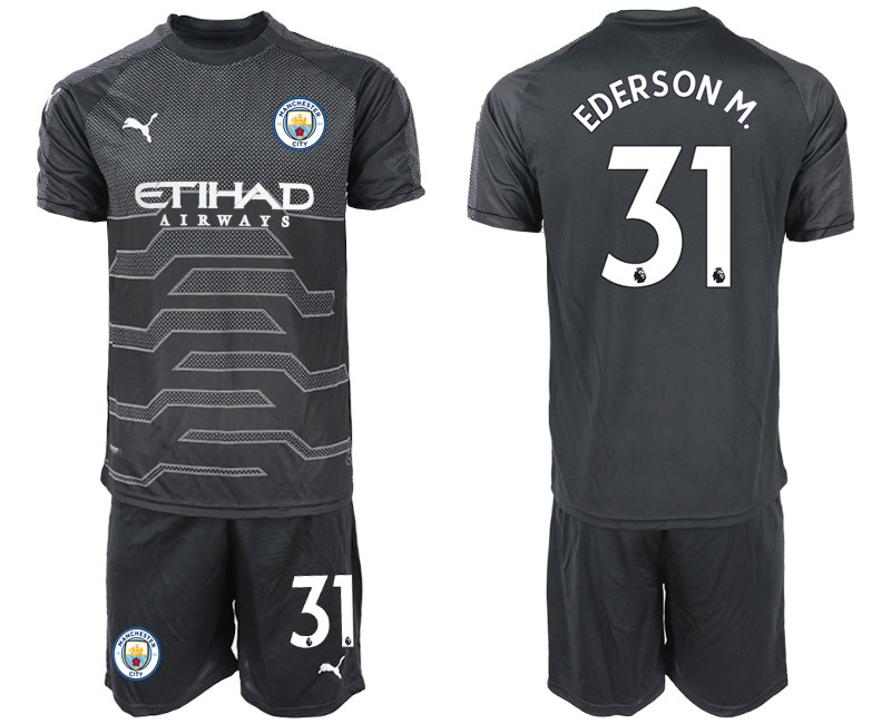 2019 20 Manchester 31 EDERSON M. Black Goalkeeper Soccer Jersey