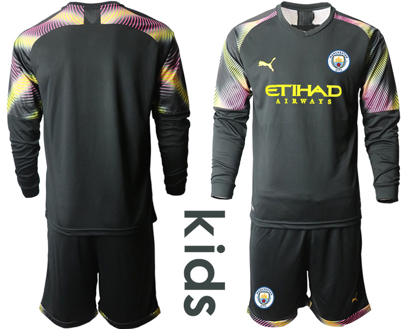 2019 20 Manchester City Black Goalkeeper Youth Long Sleeve Soccer Jersey