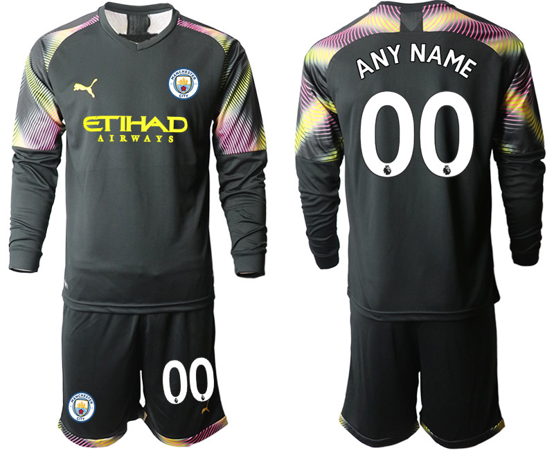 2019 20 Manchester City Customized Black Goalkeeper Long Sleeve Soccer Jersey