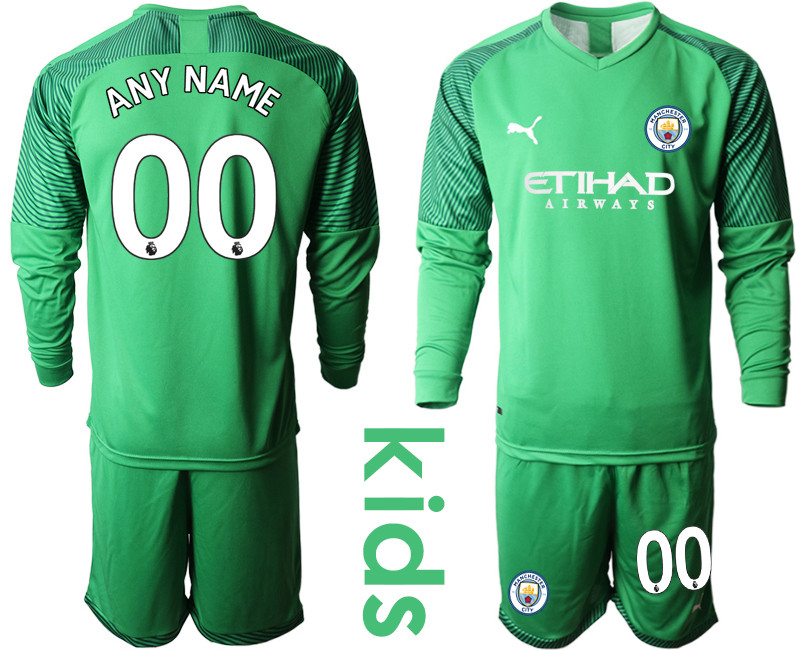 2019 20 Manchester City Customized Green Goalkeeper Youth Long Sleeve Soccer Jersey