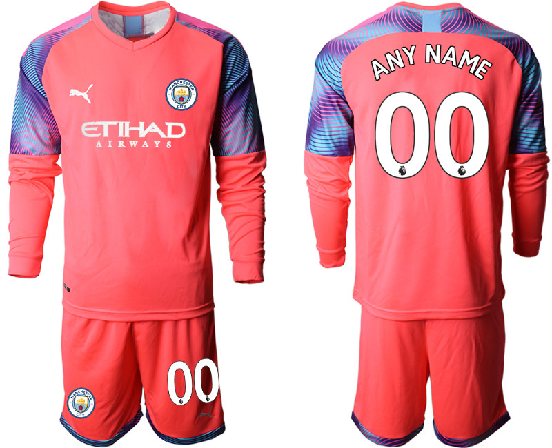 2019 20 Manchester City Customized Pink Goalkeeper Long Sleeve Soccer Jersey