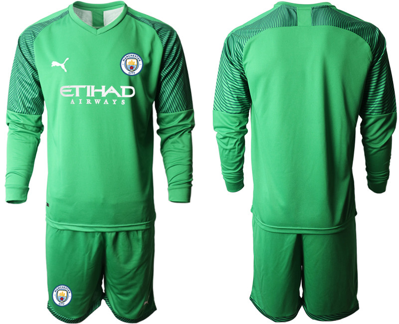 2019 20 Manchester City Green Goalkeeper Long Sleeve Soccer Jersey