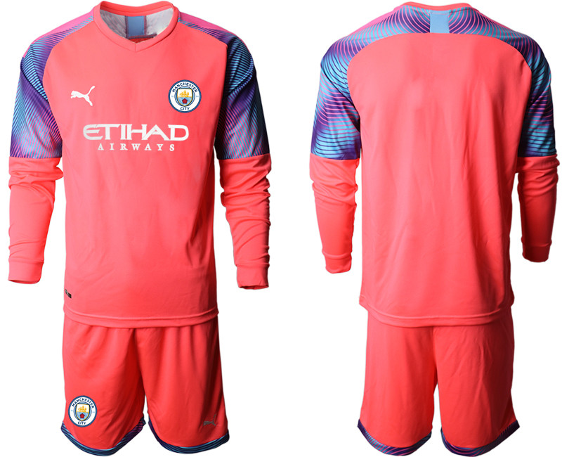 2019 20 Manchester City Pink Goalkeeper Long Sleeve Soccer Jersey