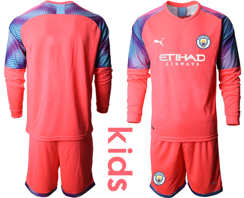 2019 20 Manchester City Pink Goalkeeper Youth Long Sleeve Soccer Jersey
