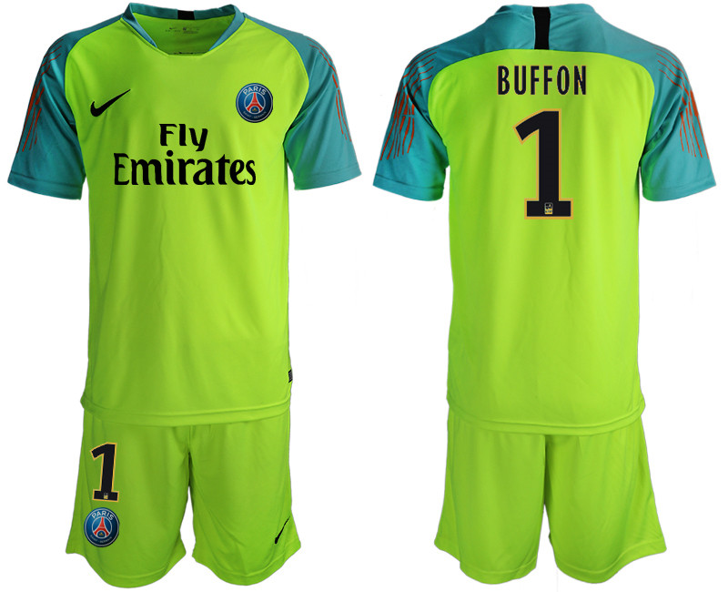 2019 20 Paris Saint Germain 1 BUFFON Fluorescent Green Goalkeeper Soccer Jersey