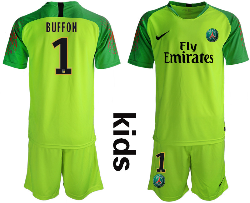 2019 20 Paris Saint Germain 1 BUFFON Fluorescent Green Youth Goalkeeper Soccer Jersey