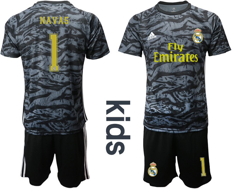 2019 20 Real Madrid 1 NAVAS Black Youth Goalkeeper Soccer Jersey