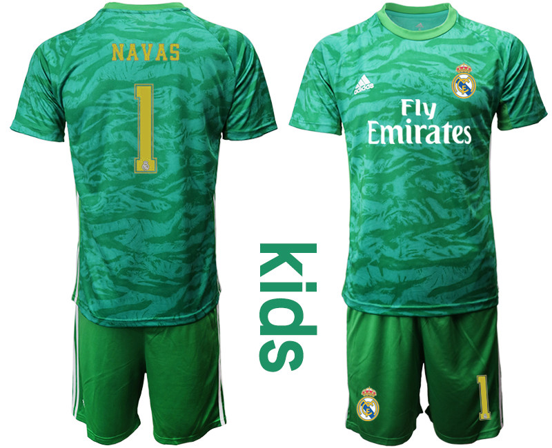 2019 20 Real Madrid 1 NAVAS Green Youth Goalkeeper Soccer Jersey