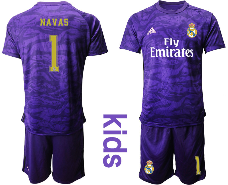 2019 20 Real Madrid 1 NAVAS Purple Youth Goalkeeper Soccer Jersey