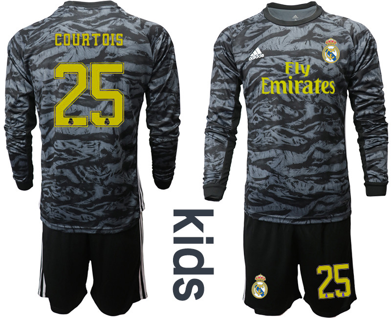 2019 20 Real Madrid 25 COURTOIS Black Long Sleeve Youth Goalkeeper Soccer Jersey