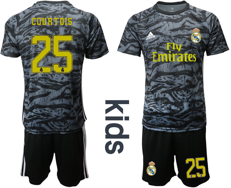 2019 20 Real Madrid 25 COURTOIS Black Youth Goalkeeper Soccer Jersey
