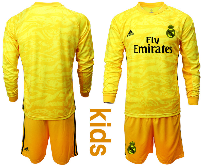 2019 20 Real Madrid Yellow Long Sleeve Youth Goalkeeper Soccer Jersey