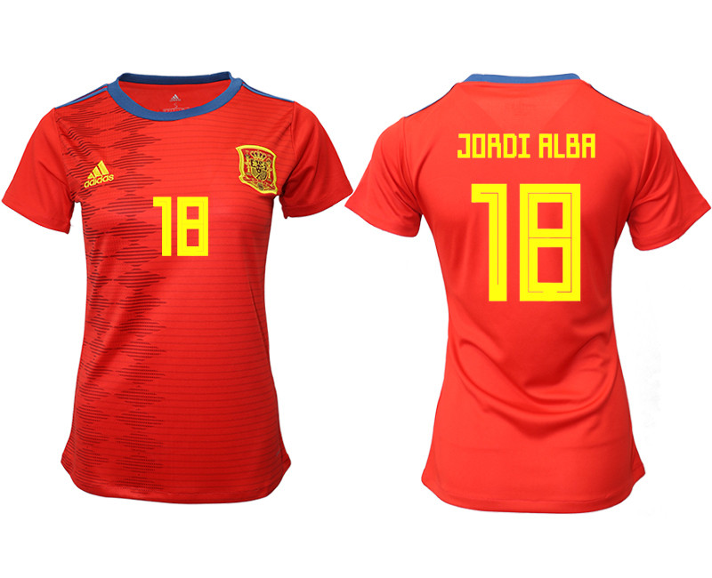2019 20 Spain 18 JORDI ALBA Home Women Soccer Jersey