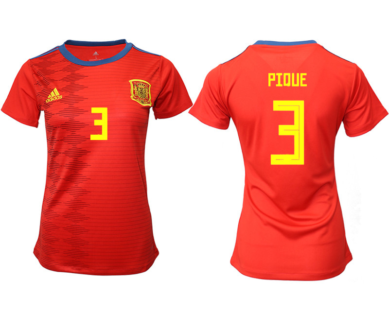 2019 20 Spain 3 PIQUE Home Women Soccer Jersey