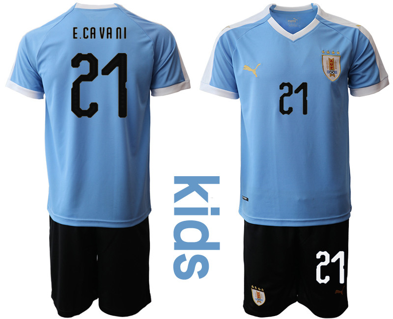 2019 20 Uruguay 21 E.CAVANI Youth Home Soccer Jersey