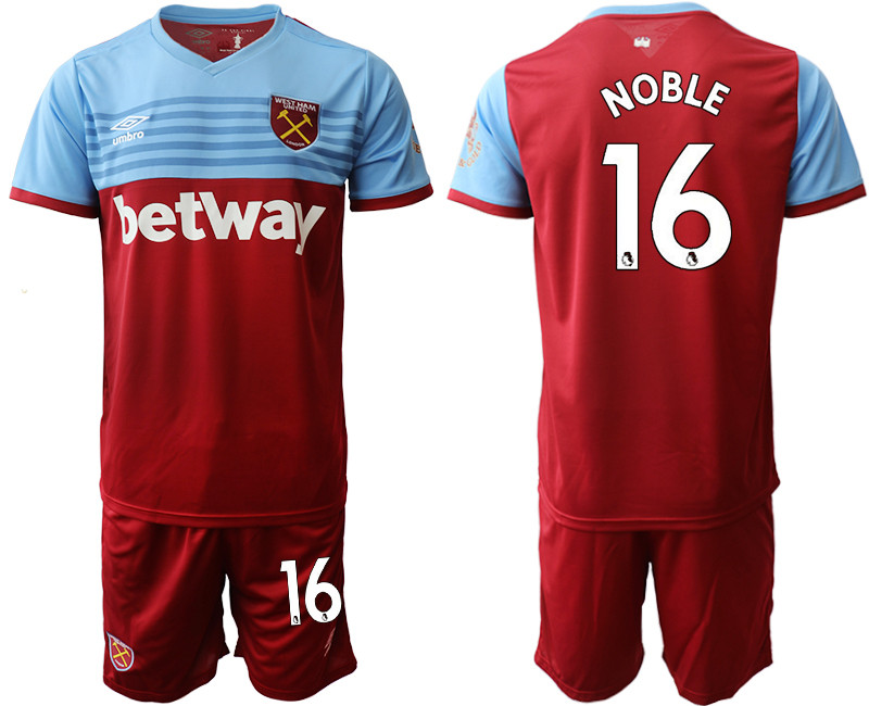 2019 20 West Ham United 16 NOBLE Home Soccer Jersey