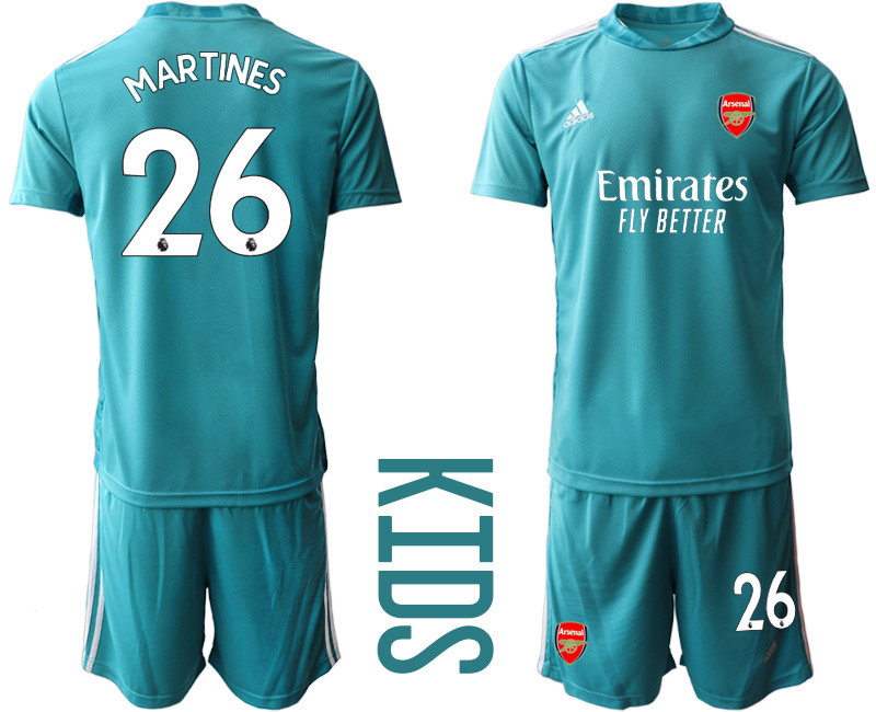 2020 21 Arsenal 26 MARTINES Blue Youth Goalkeeper Soccer Jersey