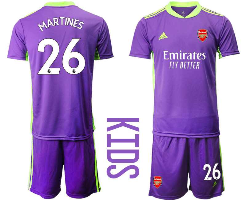 2020 21 Arsenal 26 MARTINES Purple Youth Goalkeeper Soccer Jersey