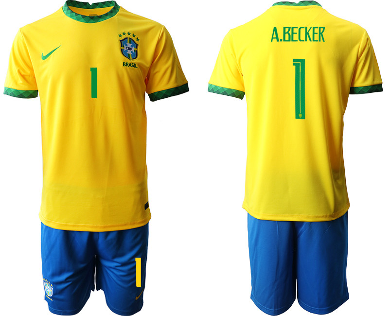 2020 21 Brazil 1 A.BECKER Home Soccer Jersey