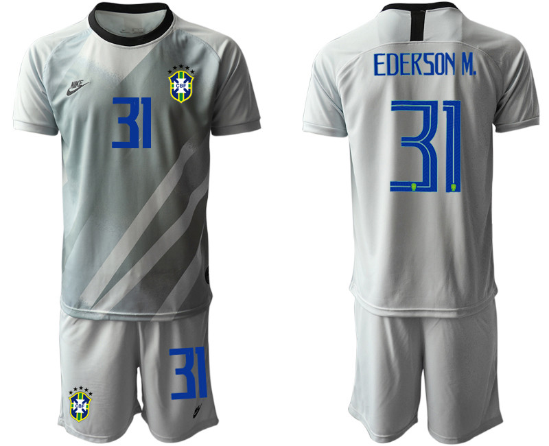 2020 21 Brazil 31 EDERSON M. Gray Goalkeeper Soccer Jersey