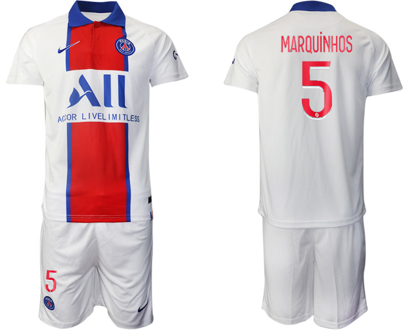 2020 21 Paris Saint Germain 5 MARQUINHOS Away Soccer Jersey