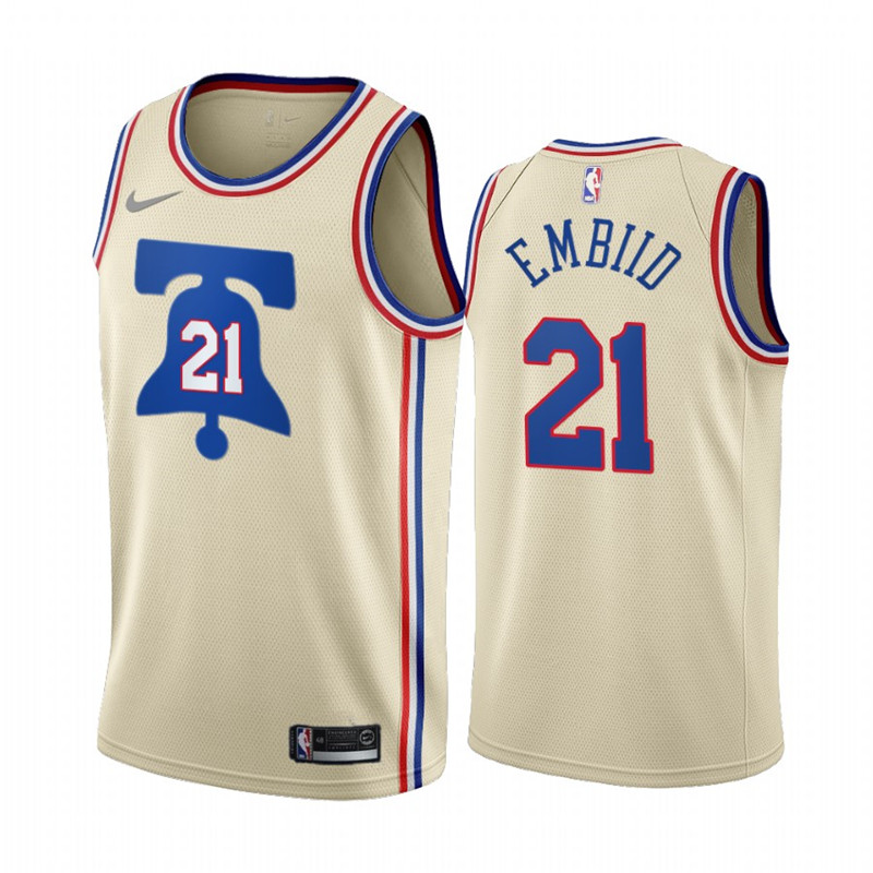 2020 21 Philadelphia 76ers Joel Embiid Earned Edition Cream 21 Jersey