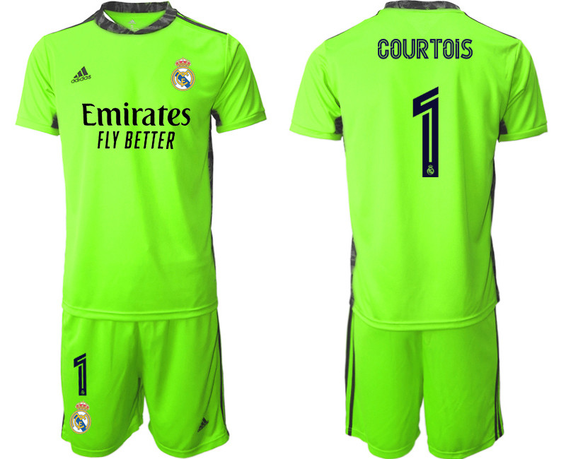 2020 21 Real Madrid 1 COURTOIS Fluorescent Green Goalkeeper Soccer Jersey
