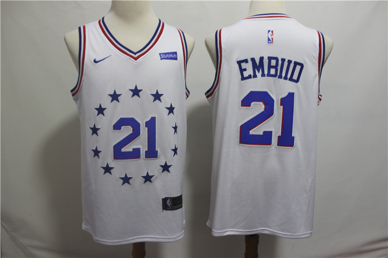 76ers 21 Joel Embiid White 2018 19 Earned Edition  Swingman Jersey