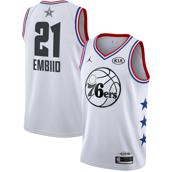 76ers 21 Joel Embiid White 2019 NBA All Star Game Jordan Brand Swingman Jersey
