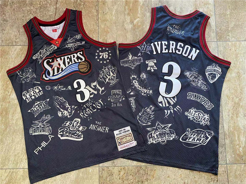 76ers 3 Allen Iverson Black 1997 98 Hardwood Classics Jersey